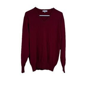 Mens Lona Scott 100% Cashmere Sweater Small Red V-Neck Preppy Casual Minimalist